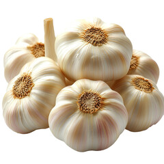 A handful of unpeeled fresh garlic, isolate on transparent background
