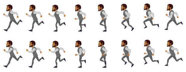 businessman running animation, run cycle animation sprite sheet, frame by frame run animation