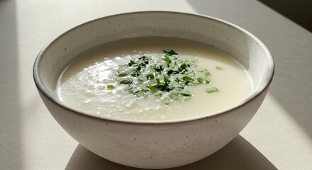 Creamy Soup with Parsley in Bowl