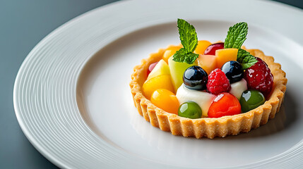 Fruit Tart with Assorted Fresh Fruits and Mint