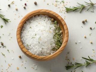 Plakat Overhead View Of Herbal Bath Salts In Wooden Bowl
