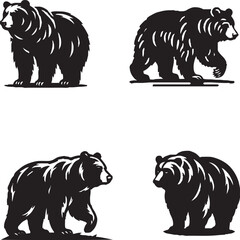 Black and White Stylized Bear Silhouettes
