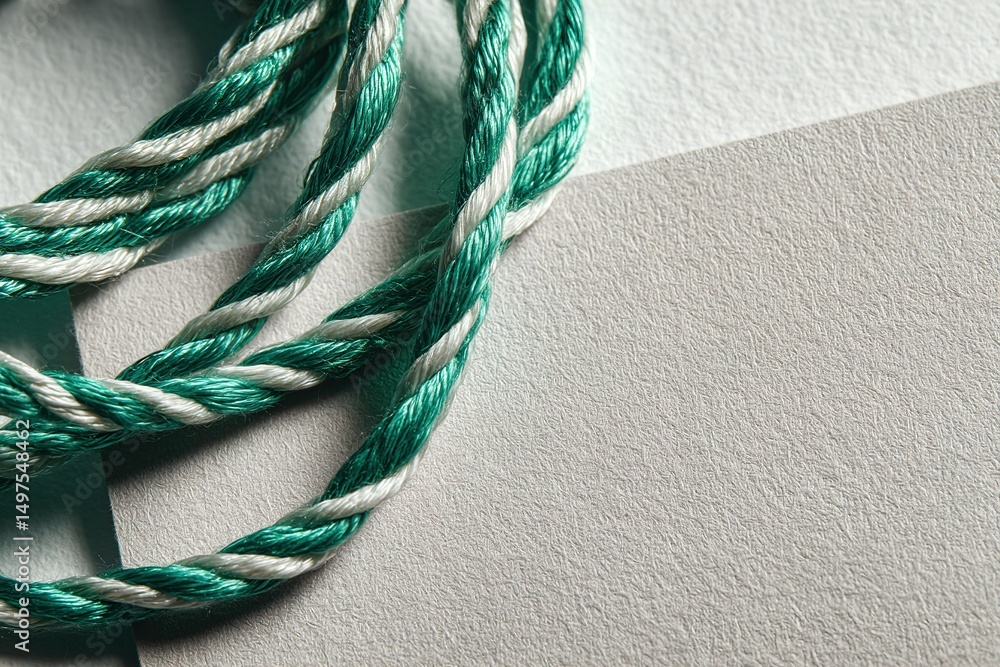 Poster crafting project with green and white twisted thread resting on textured paper in a well-lit workspa