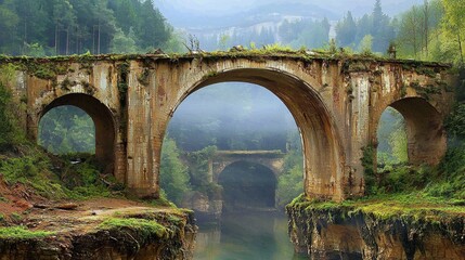 A once-mighty bridge succumbs to the ravages of nature.