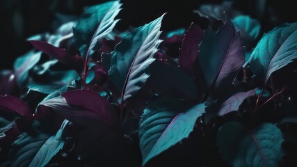 Intricate Teal and Burgundy Plant Foliage Close-up