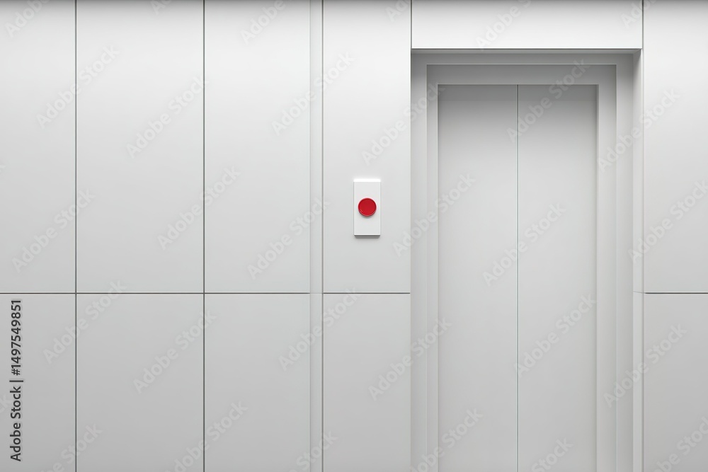 Poster minimalist elevator interior design with modern architectural elements and a striking red call butto