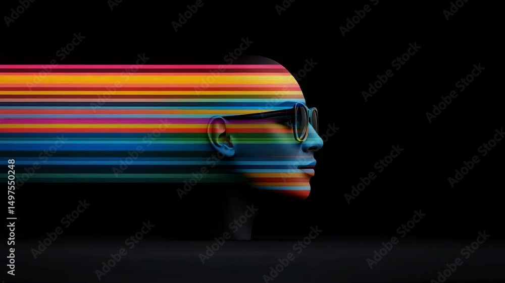 Poster mind's spectrum: a captivating profile view of a human head, adorned with shades of glasses, a mesme