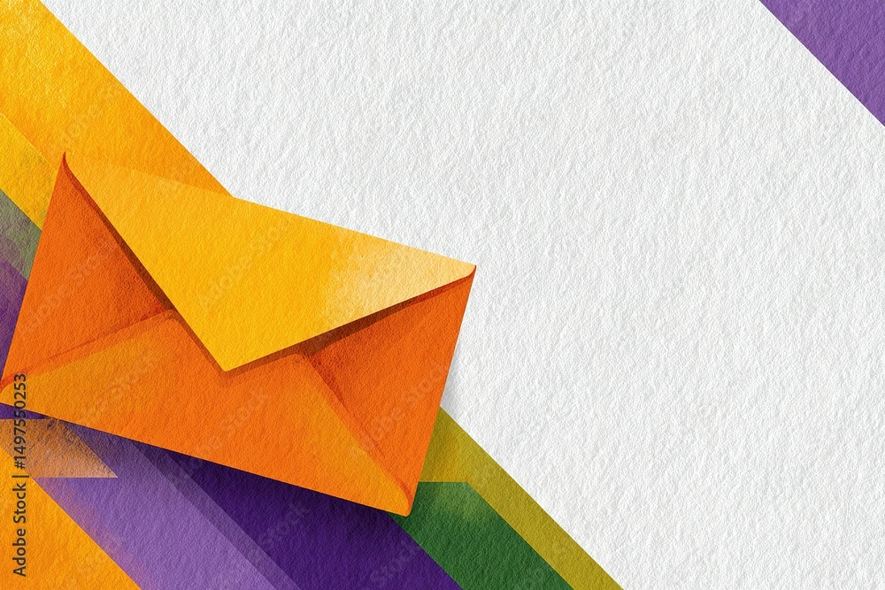 Poster colorful envelope on a textured background with vibrant geometric shapes adding modern flair
