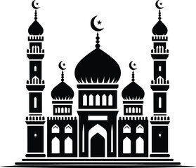 Mosque black silhouette vector illustration isolated on white background