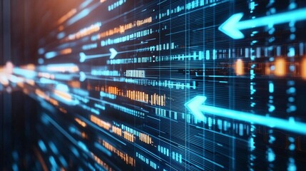 Obraz premium A blurred geometric backdrop provides a futuristic setting for digital marketing visuals.