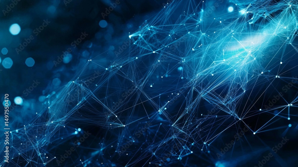Poster representation of connections through plexus design and technology aesthetics.