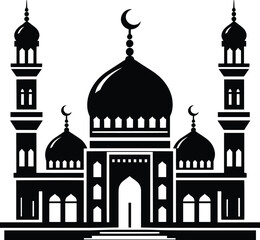 Mosque black silhouette vector illustration isolated on white background