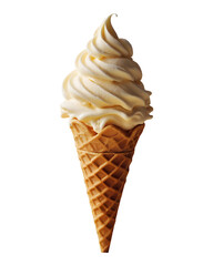 Vanilla ice cream in a waffle cone with transparent background