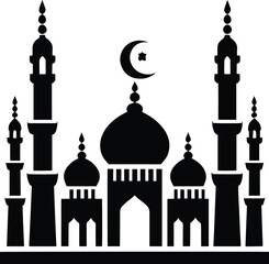 Mosque black silhouette vector illustration isolated on white background