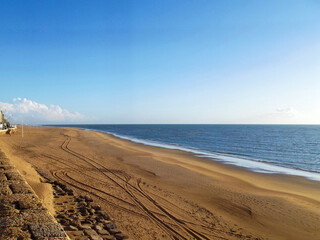 View of La Victoria beach without people in Cadiz - Spain
