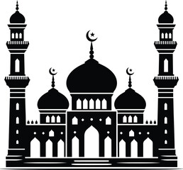 Mosque black silhouette vector illustration isolated on white background