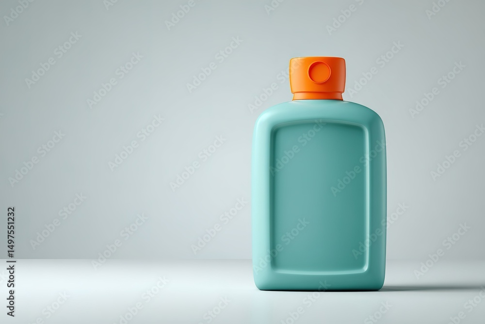Aufkleber colored bottle with orange cap placed on a light surface in a minimalist setting
