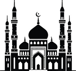 Mosque black silhouette vector illustration isolated on white background