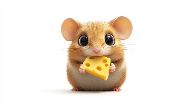 Cute cartoon mouse holding a piece of cheese - Powered by Adobe