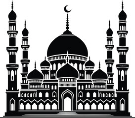 Mosque black silhouette vector illustration isolated on white background