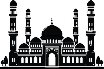 Mosque black silhouette vector illustration isolated on white background