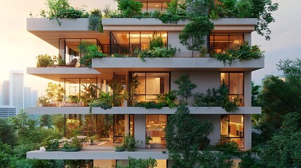 Fototapeta premium Modern eco-friendly building with lush greenery