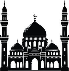 Mosque black silhouette vector illustration isolated on white background
