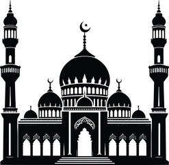 Mosque black silhouette vector illustration isolated on white background
