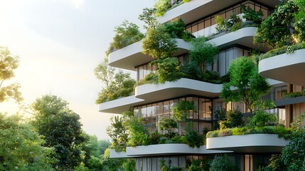 Obraz premium Modern eco-friendly building with lush greenery integration
