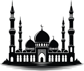 Mosque black silhouette vector illustration isolated on white background