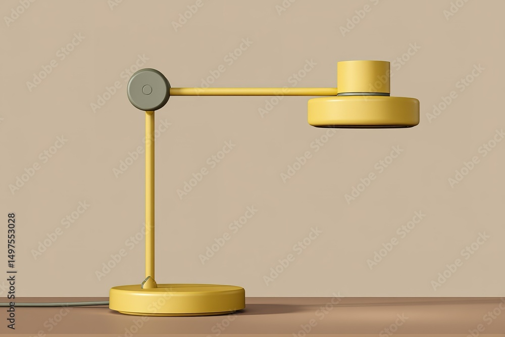 Poster modern yellow desk lamp showcasing minimalist design with a sleek shape and a neutral background to 