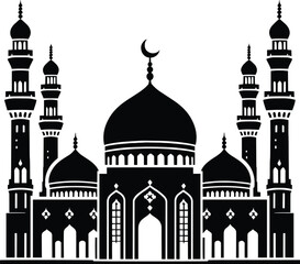Mosque black silhouette vector illustration isolated on white background