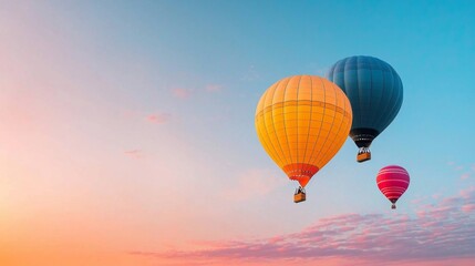 Naklejka premium Colorful hot air balloons gracefully ascend in a bright sky.