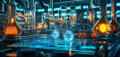 High-tech research facility with robotic arms and digital interfaces highlighting next-generation innovation in artificial intelligence and machine learning








