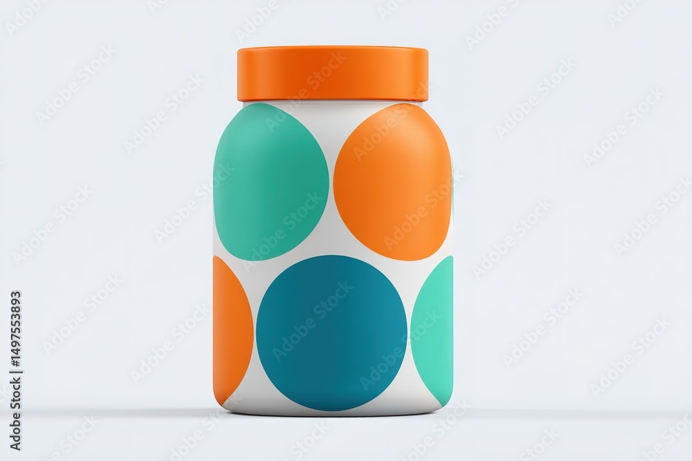Poster colorful container design featuring bold geometric patterns in a modern style on a clean backdrop