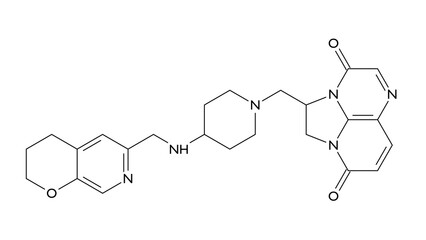 gepotidacin molecule, structural chemical formula, ball-and-stick model, isolated image triazaacenaphthylene antibacterial © Сергей Шиманович