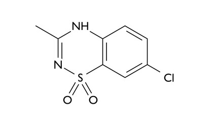 Fototapeta premium diazoxide molecule, structural chemical formula, ball-and-stick model, isolated image antihypertensive agent