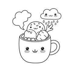 Kawaii Toddler Coloring Page Minimalist Black and White Line Arts