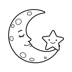 Kawaii Toddler Coloring Page Minimalist Black and White Line Arts