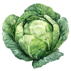 Fototapeta premium Watercolor cabbage illustration, green leafy vegetable clipart PNG, organic farm produce artwork for menus and packaging isolated on Transparent Background