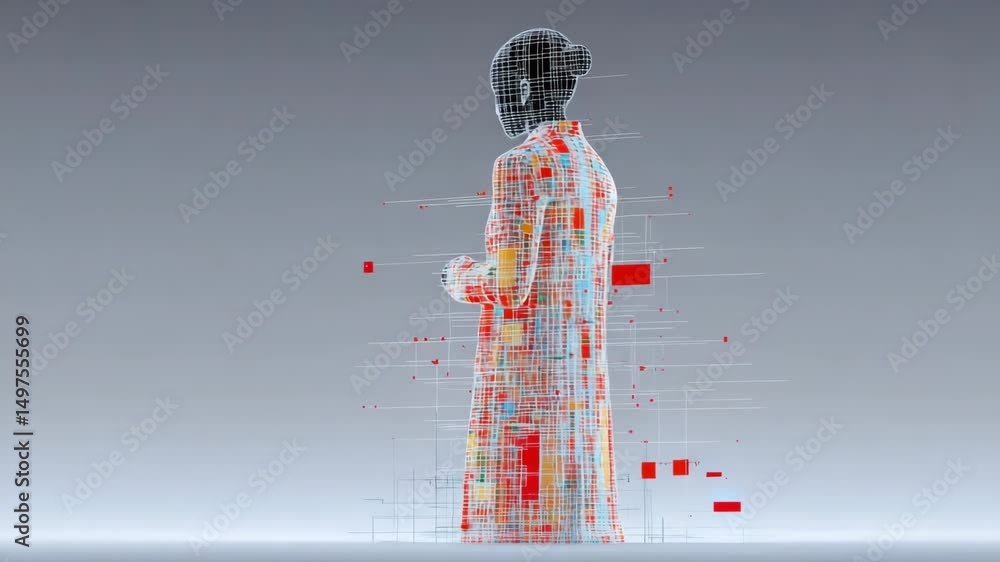 Aufkleber digital geisha: a futuristic rendering of a geisha, created with intricate digital elements and an a
