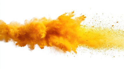 Fototapeta premium Explosive burst of vibrant yellow and orange powder on white background