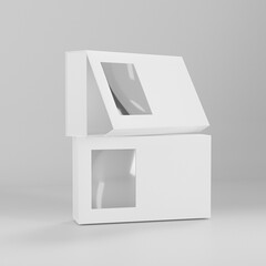 Obraz premium paper box packaging mockup, luxury gift box with window display, white paperboard rectangular packaging, square shape cardboard box with clear pvc window, elegent perfume packaging
