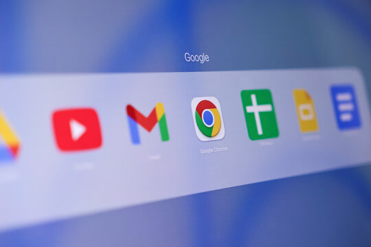 Poznan, Poland - May 15, 2025: Google application folder prominently displayed on an Apple macOS screen, organizing diverse Google services for enhanced digital productivity and seamless online access