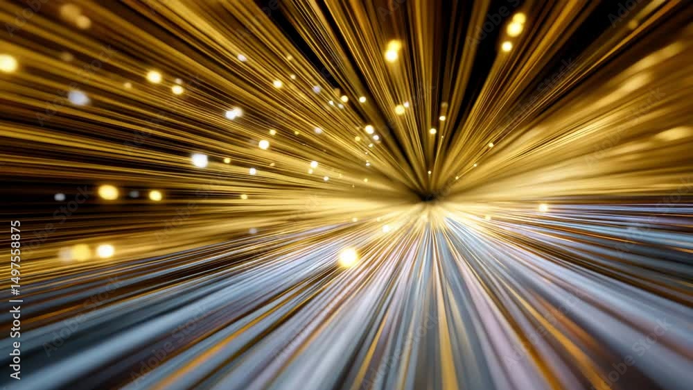 Aufkleber golden light streaks and glowing particles create dynamic abstract golden particle background