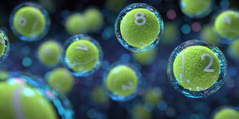 Floating tennis balls with numbers create digital betting theme