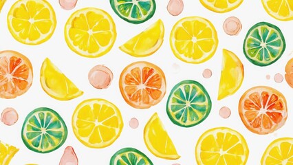 Seamless watercolor pattern with citrus fruits