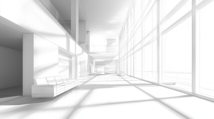 Fototapeta premium Interior Perspective of Modern Architecture in Minimalist Style