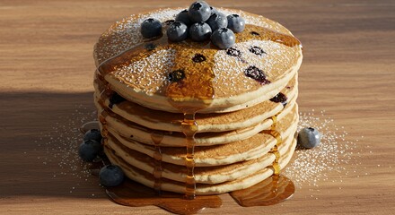 Pancake stack with blueberries and syrup