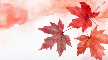 Abstract red maple leaves on soft watercolor wash, warm tones ideal for seasonal design